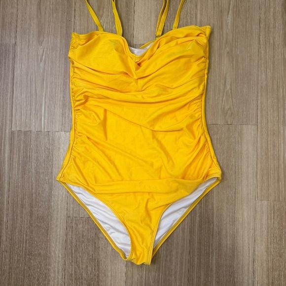 Other - Bright Yellow Ruched One-Piece Swimsuit – Size 8